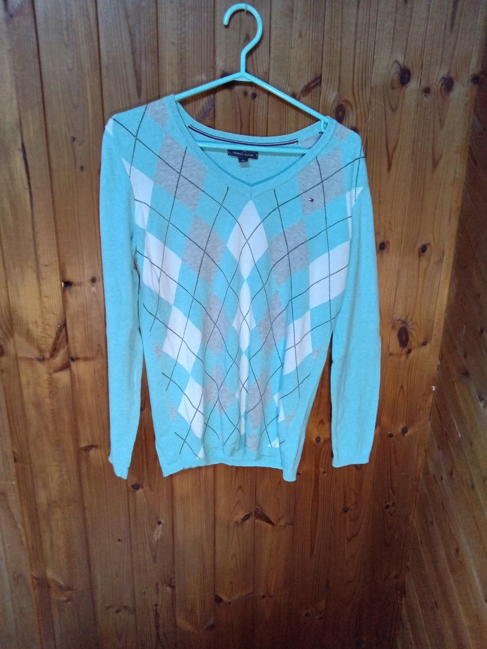Tommy Hilfiger Aqua Argyle V-Neck Sweater